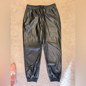 Black Leather Loose Fit Jogger Pants
